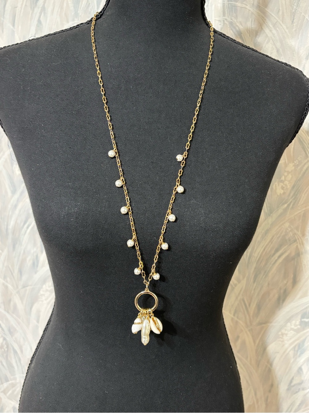 Talbots Gold-Tone Faux Pearl Sea-Life Charms Long Necklace 31”+3”